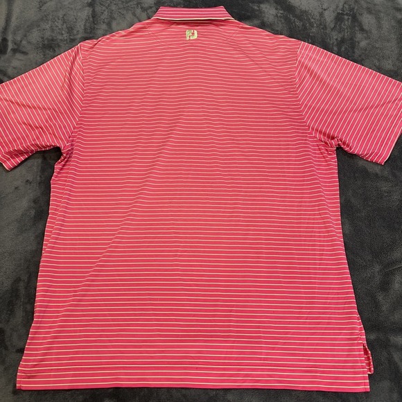 Footjoy Mens Polo Golf Shirt Size XL Pink Green Stripes Club Logo Performance - Picture 6 of 7